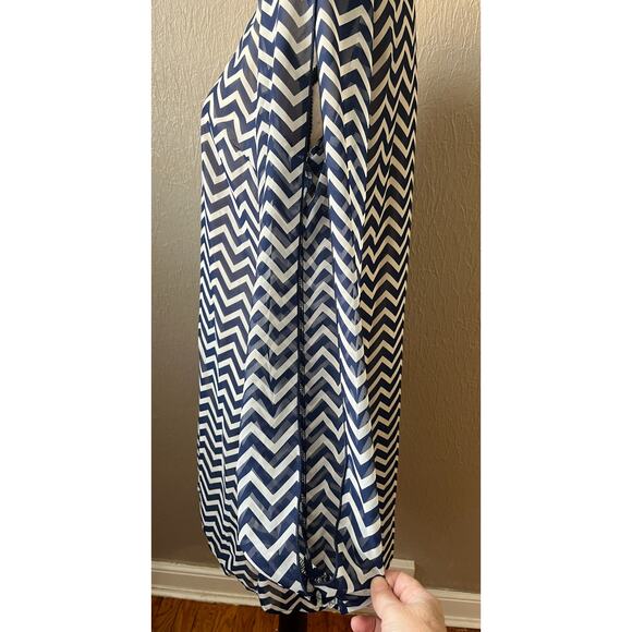 Speechless Shift Dress Large Blue Chevron Tunic Long Sleeve Overlay V Neck - Picture 4 of 14